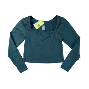 All In Motion XL X-Large Seamless Cropped Long Sleeve Top Sparkly Dark Green